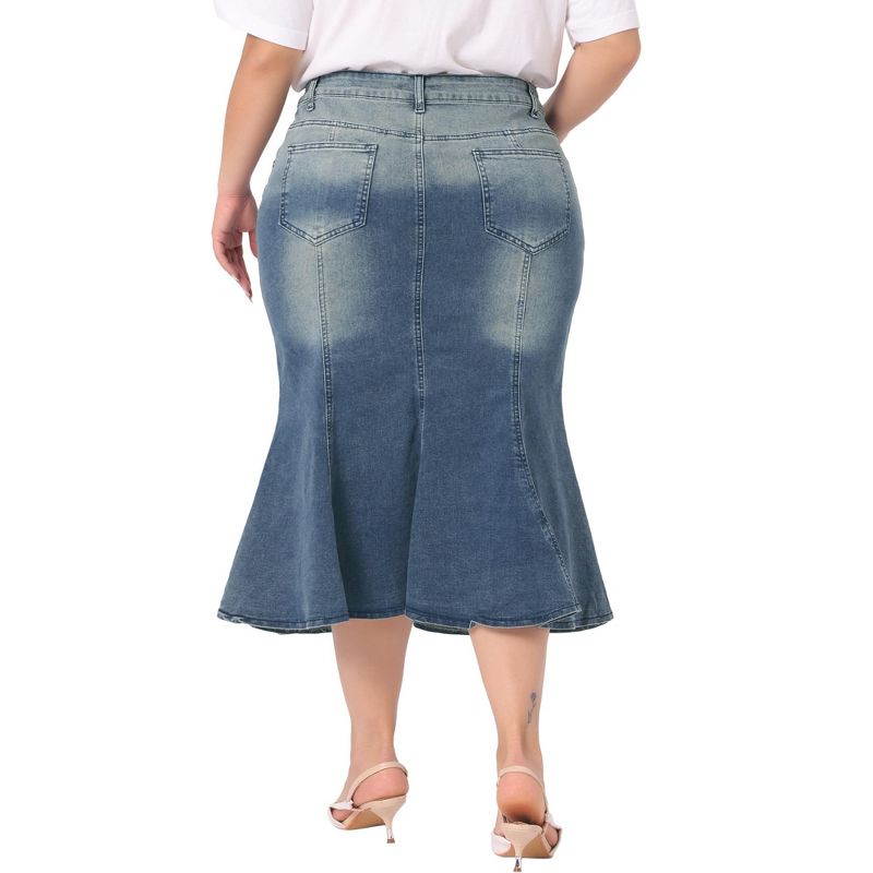 Agnes Orinda Women's Plus Size Elegant High Waist Pockets Mermaid Midi Bodycon Jean Skirts, 4 of 5