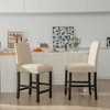 Costway Set of 4 Upholstered Bar stools 25'' Counter Height Chairs with Rubber Wood Legs Grey/Beige - image 3 of 4