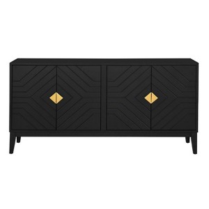 TIRAMISUBEST Black 4-Door Sideboard with Diamond Handles,Adjustable Storage Cabinet - 1 of 4