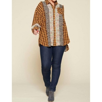 Women's Plaid Oversized Floral And Animal Print Plus Shirt - Oddi