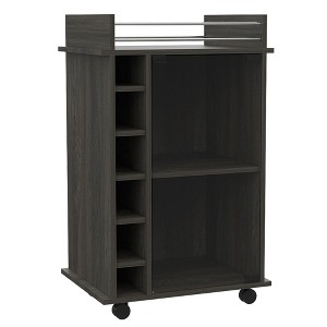 TUHOME Portable Dukat Wine and Liquor Bar Storage Display Cabinet Cart with Glass Door, 4 Wheels, 2 Shelves, and 6 Cubbies - 1 of 4