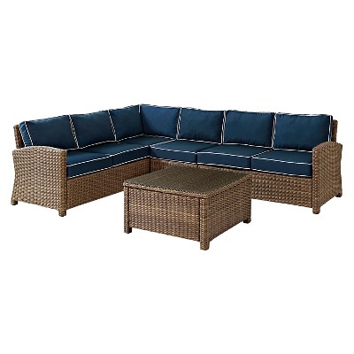 Bradenton 5pc WickerOutdoor Conversation Set - Brown/Navy - Crosley