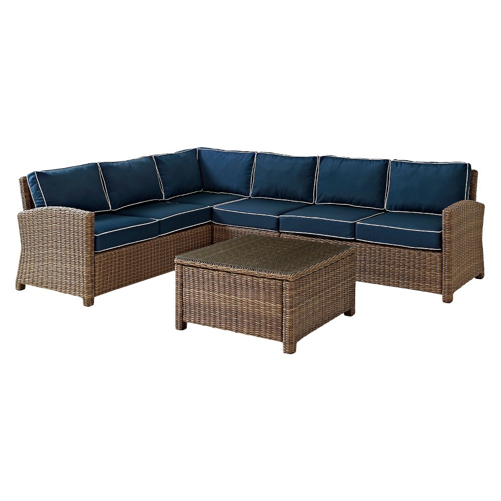 Photos - Garden Furniture Crosley Bradenton 5pc WickerOutdoor Conversation Set - Brown/Navy -  Weathered Brown/Navy 