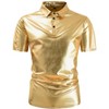 Lars Amadeus Men's Shiny Collar Neck Short Sleeves Sparkle Club Party Polo T-Shirts - 2 of 4