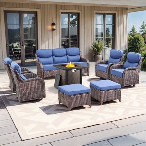 Buenhomino Patio Furniture Set with Fire Pit, Outdoor Wicker Furniture, 8 Pieces Deep Seat Rattan Conversation Sofa Sets with 6-inch Thicked Cushions - 1 of 4