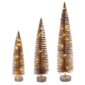 Vickerman 16"x20"x24" Champagne Lit Bottle Brush Tree Set - 1 of 4