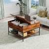 KWPZQEB 31.5" Coffee Table with Storage, Farmhouse Coffee Tables for Living Room, Center Table w/Hidden Storage Compartment & Shelves, Brown - 3 of 4
