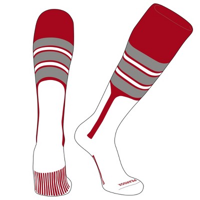 PEAR SOX OTC Baseball Softball Stirrup Socks (E, 9in) Red, Silver, White