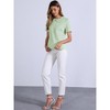 INSPIRE CHIC Women's Floral Jacquard Puff Short Sleeve Peter Pan Collar Blouse - 4 of 4