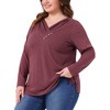 Agnes Orinda Women's Plus Size V Neck Long Sleeve Button Decor Solid Casual Tunic Tops - 2 of 4