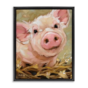 Stupell Industries Happy Pig Farm Animal Portrait Floating Frame Canvas Art - 1 of 4
