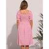 Allegra K Women's Smocked Gingham Square Neck Short Sleeve Casual Plaid Dress - 3 of 4