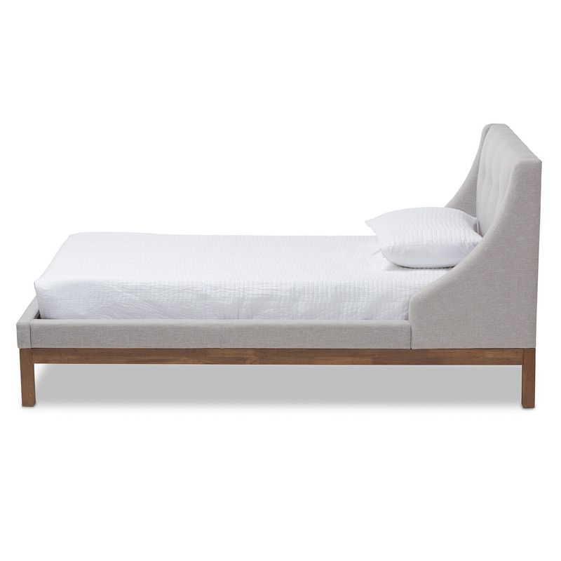 Louvain Modern and Contemporary Fabric Upholstered Walnut - Finished Platform Bed Grayish Beige - Baxton Studio, 3 of 10