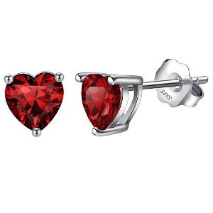 Birthstone Heart Earrings for Women by Ginger Lyne 6mm CZ Solitaire Stud Earrings Sterling Silver - 1 of 4