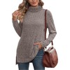 Women's Fall Winter High Neck Ribbed Knit Top - Loose Fit T-Shirt with Side Slits - 3 of 4