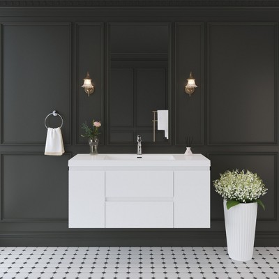 Whisen Floating Wall-Mounted Bathroom Vanity with Resin Sink, Water-Resistant Timber Cabinets and Drawers