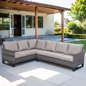 Buenhomino 6-Seater Outdoor Sectional Sofa L Shaped Couch Patio Conversation Furniture Set, Wicker Patio Sectional Sofa with Removable Cushion - 1 of 4