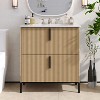 KWPZQEB 30" Modern Bathroom Vanity with Ceramic Sink, Vanity Cabinet w/ 2 Full-Extension Drawers & Vertical Pulls,Fluted Design Bath Vanity Sink Combo - 2 of 4