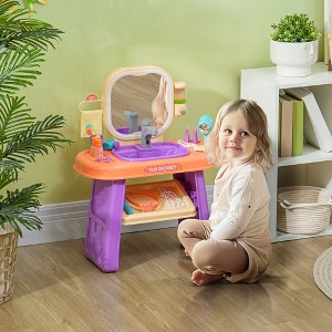 Infurnic Doll Playsets Toddler Makeup Table with Faucet, Mirror, LED Light, Music, 23 Accessories, Pretend Play Set, Purple, 28.00"*3.90"*22.40" - 1 of 4