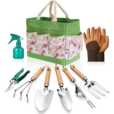 attop 9 Pieces | Stainless Steel Heavy-Duty Gardening Hand Tools with a Delicate and Durable Storage Bag and Anti-Slip Rubber Gloves