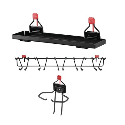 Rubbermaid Outdoor Storage Accessory Metal Shelf with 34 Inch Heavy Duty Equipment Rack and Space Saving Large Mounted Power Tool Holder