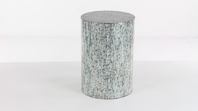 Iridescent Light Blue Mosaic & Wood Round Accent Table