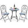 Costway 3PCS Patio Bistro Furniture Set Folding Chair Mosaic Design Garden Blue - 2 of 4