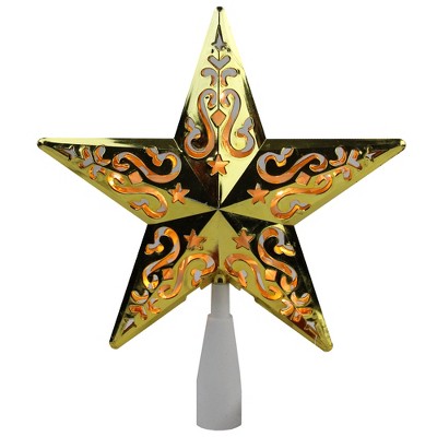 Northlight 8.5" Lighted Gold and White Star Cut-Out Design Christmas Tree Topper - Clear Lights