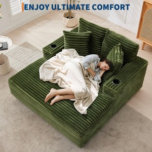 Oversized Chaise Lounge Chair Indoor, 60 Inch Upholstered Sofa Bed with Throw Pillows and Armrests, Comfy Corduroy Sleeper Couch for Living Room - 1 of 4