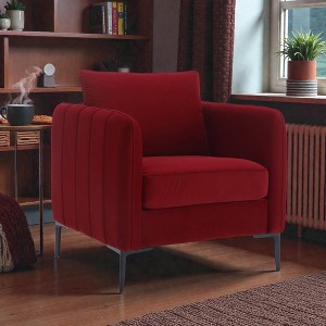 Mshliw Velvet Accent Chair with Upholstered Cushion, Modern Single Sofa Chair with Metal Legs and Pillow for Living Room Bedroom or Office - 1 of 4