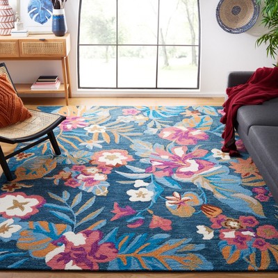 Jardin Blue and Pink Hand-Tufted Floral Wool Area Rug