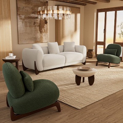 Modern Boucle Fabric Sofa Set - 1 Sofa and 2 chairs with Sleek Wooden Legs for Living Room or Home Office - Morden Fort