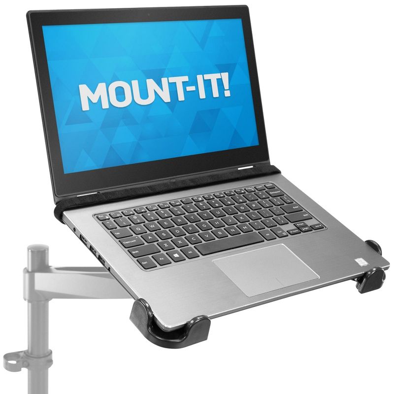 Mount-It! VESA Laptop Tray Fits 11"-17" Computers | Clamp On Notebook Holder Arm for VESA Mounts with Safety Strap and Safety Ledge Stopper | Black, 3 of 9