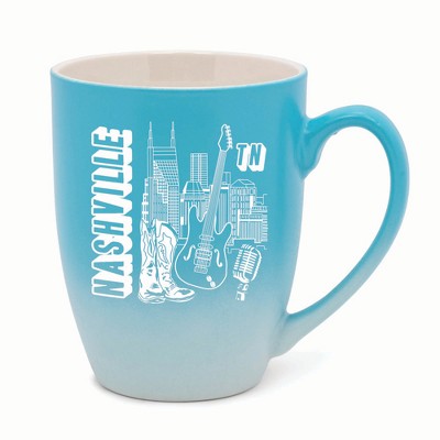 Elanze Designs Nashville TN Two Toned Ombre Matte 10 ounce New Bone China Coffee Tea Cup Mug, Teal and White