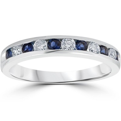 Pompeii3 3/4ct Blue Sapphire & Diamond Channel Set Ring 14K White Gold