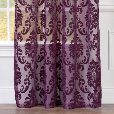 Aubergine Velvet Damask Light-Filtering Grommet Curtain Panels 52" x 108"