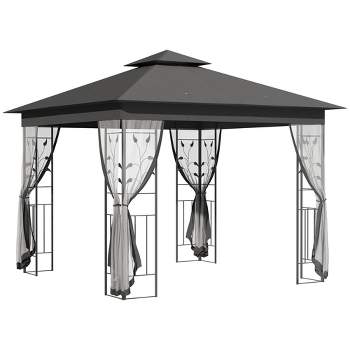 Outsunny Outdoor Patio Gazebo Canopy with 2-Tier Polyester Roof, Mesh Netting