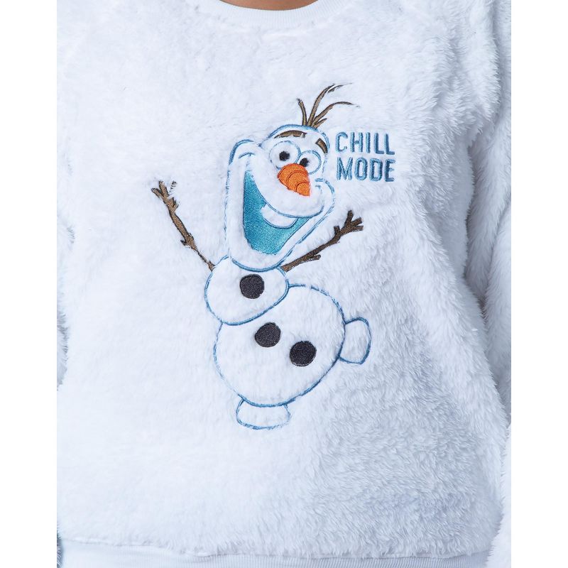 Disney Womens' Frozen Olaf Chill Mode Sweater and Shorts Sleep Pajama Set White, 3 of 6