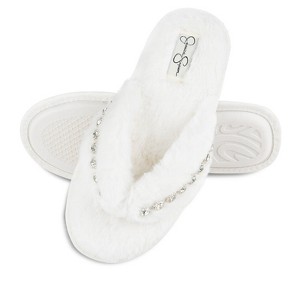 Jessica Simpson Women's Plush Faux Fur Fuzzy Slide On Open Toe Thong Slipper with Memory Foam - 1 of 4