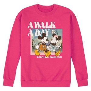 Men's - Disney - Mickey and Minnie Mouse A Walk A Day Keeps The Blues Away Graphic Fleece Sweatshirt - 1 of 4