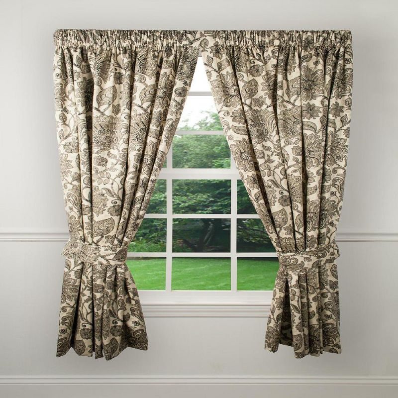Ellis Curtain Swirling Print Florence Lined Window Tailored Panel - 50 x 84, Black, 1 of 4