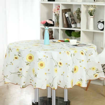 60" Dia Round Vinyl Water Oil Resistant Printed Tablecloths Yellow Sunflower - PiccoCasa