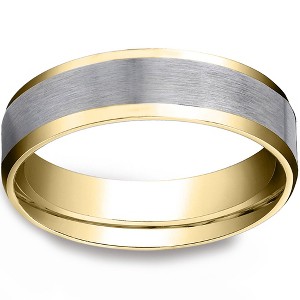 Pompeii3 Mens 10k Gold 6MM Satin Wedding Band Flat Beveled Edge Two Tone Ring - 1 of 4