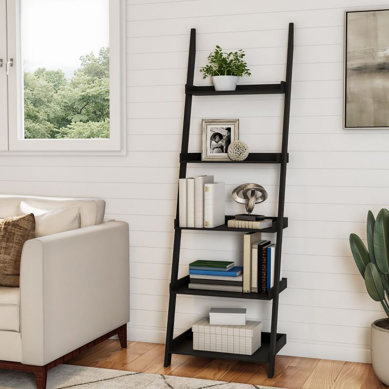 Hastings Home Leaning Ladder Bookcase, Black, 4 of 5