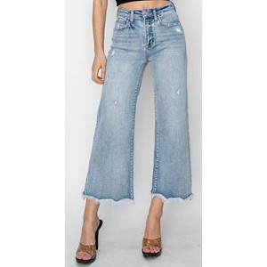 Women's Ladies' High Rise Crop Wide Fray Hem Jeans - RISEN - 1 of 3
