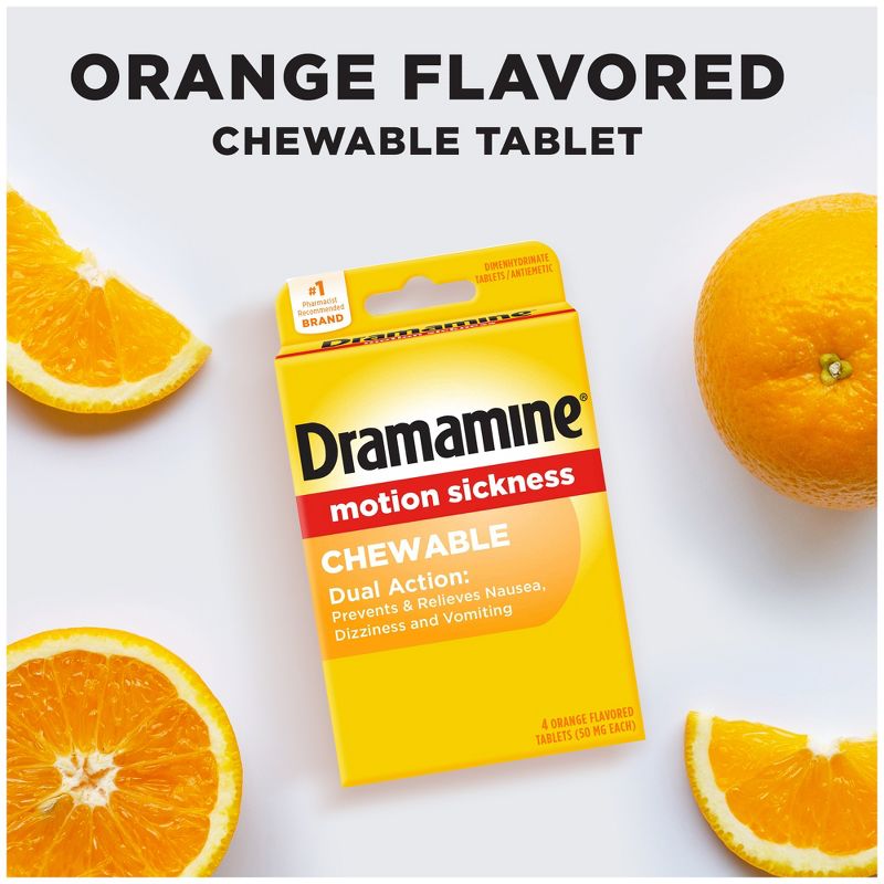 Dramamine Motion Sickness Relief Tablets for Nausea, Dizziness &#38; Vomiting - Orange - 4ct, 6 of 9