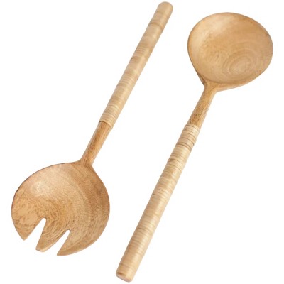 Slickblue Mango Wood Salad Servers, Hand-Carved, Perfect for Serving, 2 Style Options
