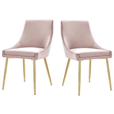 Gold Pink Velvet Upholstered Parsons Side Chair with Gold Metal Legs
