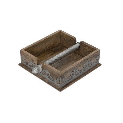 GG Collection Wood and Metal Inlay Heritage Collection 7-Inch Square Napkin Holder