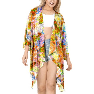 LA LEELA Women's Duster Beach Wear Cardigan Large-X-Large Butterfly Blue